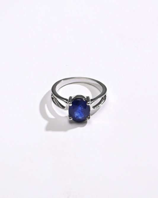 Refined Blue Sapphire (Neelam) Ring – 925 Silver - 1112N4