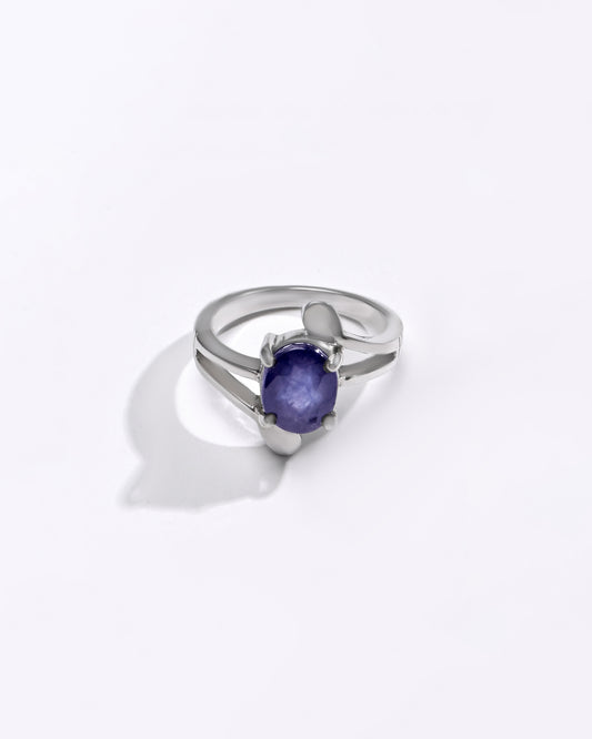 Statement Blue Sapphire (Neelam) Ring – 925 Silver - 1151N4