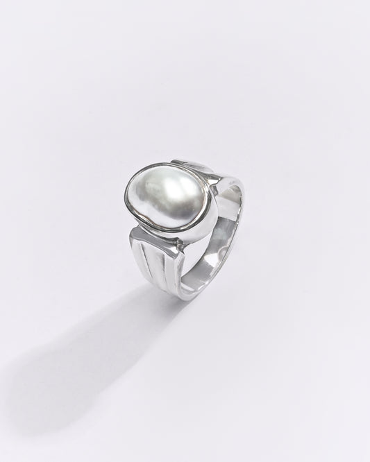 Premium Pearl (Moti) Ring in 925 Silver - #1111B - Myra