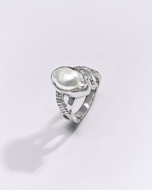 Premium Pearl (Moti) Ring in 925 Silver - #1256B - Myra