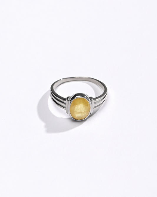 Classic Yellow Sapphire (Pukhraj) Ring – 925 Silver - #1134B