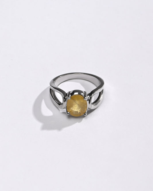 Yellow Sapphire (Pukhraj) Gemstone Ring – 925 Silver - #1217N4
