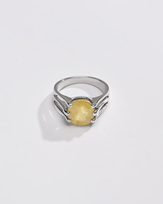 Bold Yellow Sapphire (Pukhraj) Ring – 925 Silver - #1237
