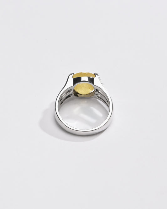 Bold Yellow Sapphire (Pukhraj) Ring – 925 Silver - #1237